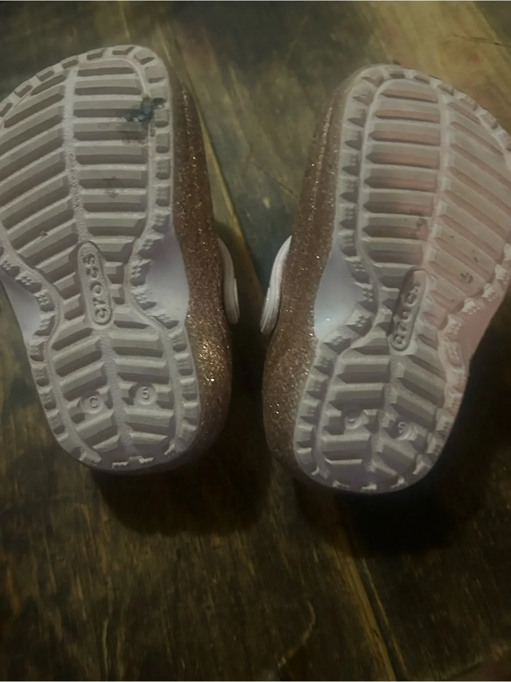 Crocs Shoes Kids Size C 6 Gold Glitter Classic Pink Faux Fur Lined Clog Slip On